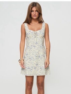 Princess Polly Pale Yellow Mini Dress with Blue Floral Print